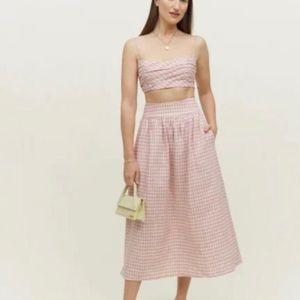 Reformation Louise linen top size 12 pink gingham